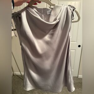 Evereve Silver Satin Cowl Neck Sleeveless Top w/ adjustable ties on shoulders